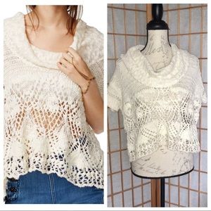 Free People Cowl Neck Open Knit Short Sleeve Top S